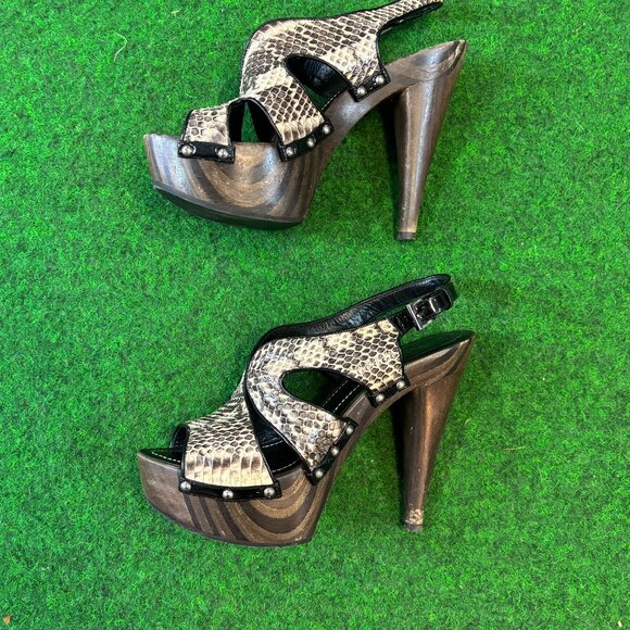 Christain Dior  Python Platform "Feline" Pumps Brown Beige Wooden Size 7.5 - Picture 3 of 7